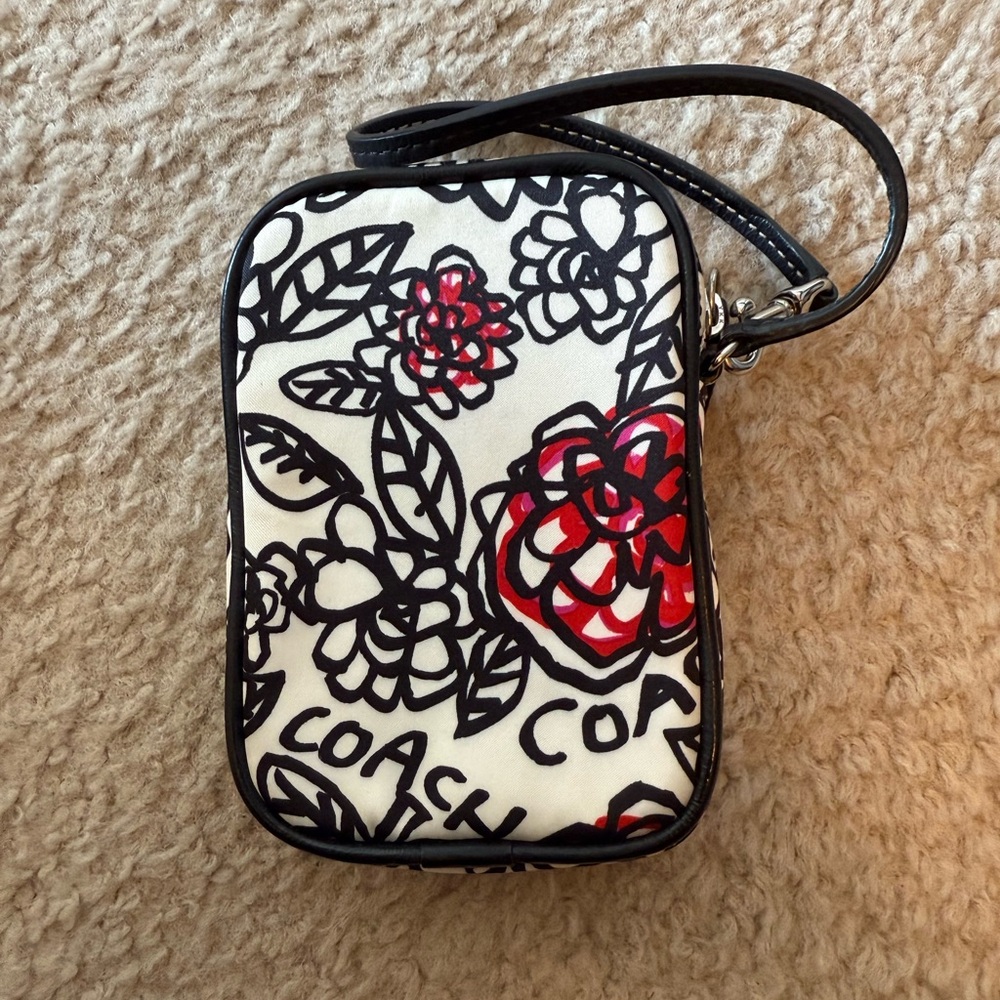 Coach Black and Red Floral Wristlet - Picture 3 of 6